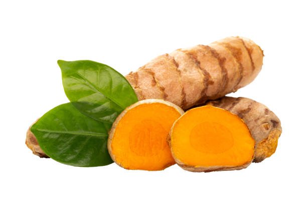 close up turmeric, curcuma longa linn, rhizome isolated on white background.